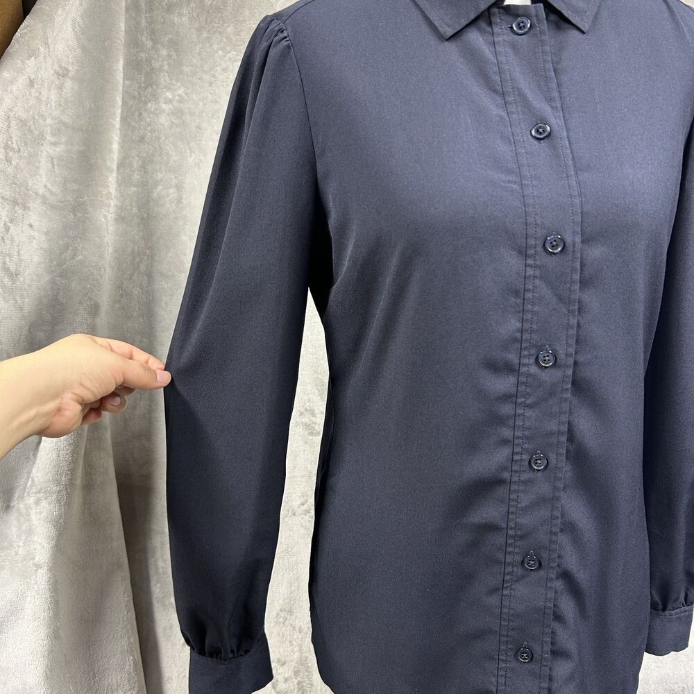 Tory Burch Feminine Long Sleeve Button Up Career Blouse Sz 4 Blue - Picture 3 of 7